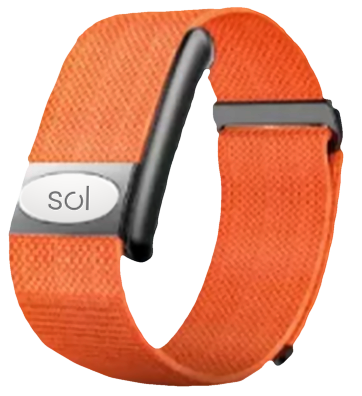 Sol Band Zenith: an orange woven strap with the Sol mark engraved on its metal plate